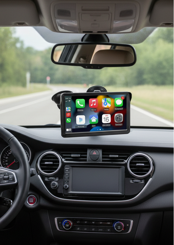 Écran Auto Portable 7” – CarPlay & Android Auto Sans Fil, Installation Facile