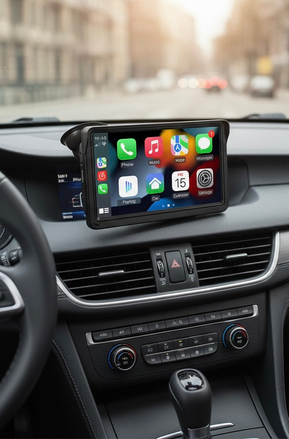 Écran Auto Portable 7” – CarPlay & Android Auto Sans Fil, Installation Facile